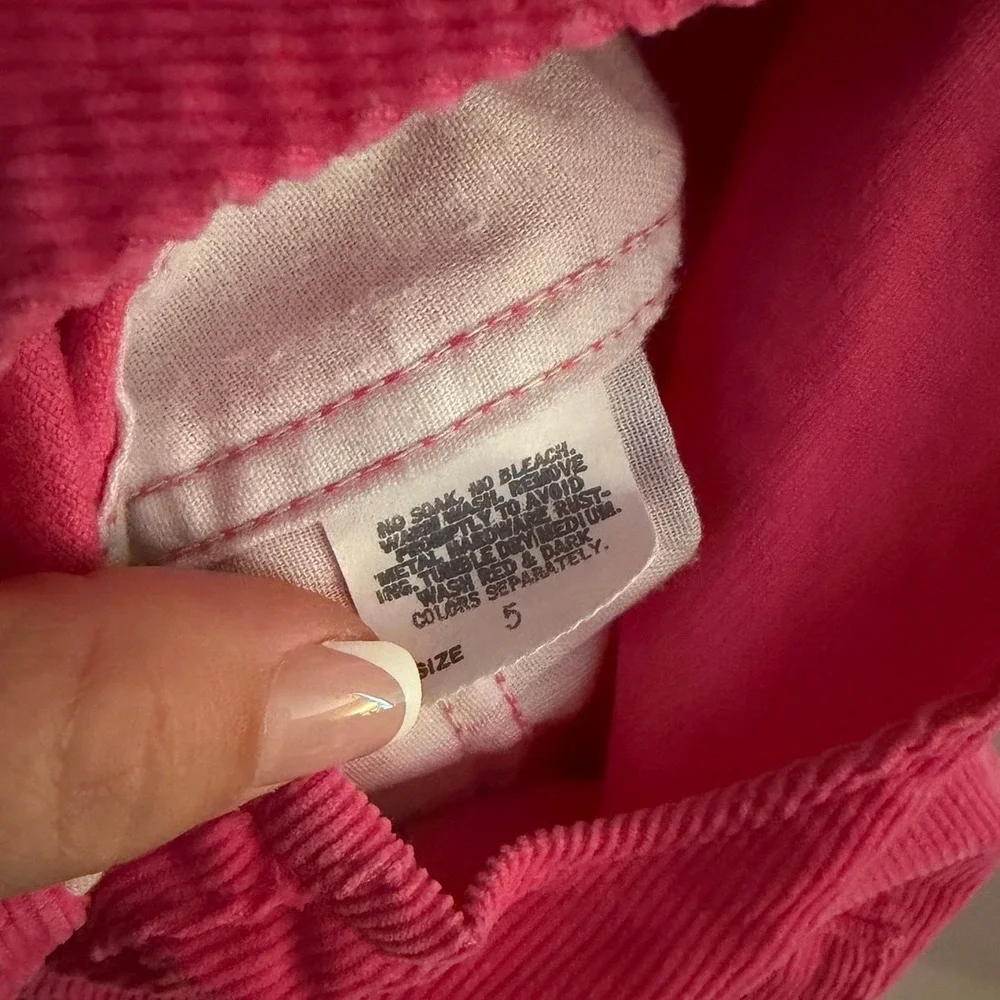 OshKosh B'gosh Vintage Girls 5T Hot Pink Retro Corduroy Overalls Made in USA